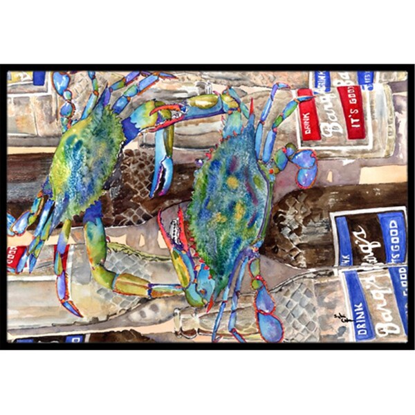 Carolines Treasures 18 x 27 In. Blue Crabby Bottles of Barqs Rootbeer Indoor or Outdoor Mat - 8914MAT