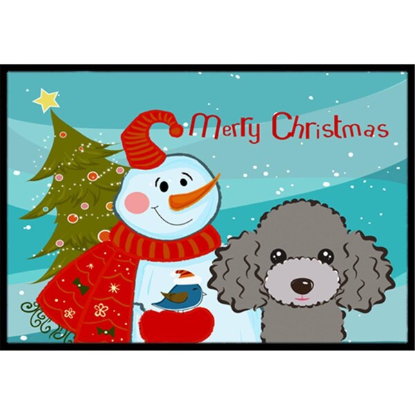 Carolines Treasures Snowman With Silver Gray Poodle Indoor and Outdoor Mat- 24 x 36 in. - BB1879JMAT