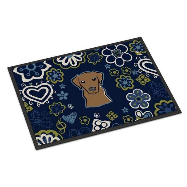 Carolines Treasures 18 x 27 in. Blue Flowers Chocolate Labrador Indoor or Outdoor Mat - BB5085MAT