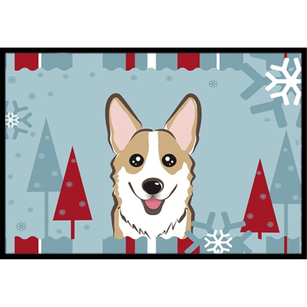 Carolines Treasures Winter Holiday Sable Corgi Indoor and Outdoor Mat- 18 x 27 in. - BB1749MAT