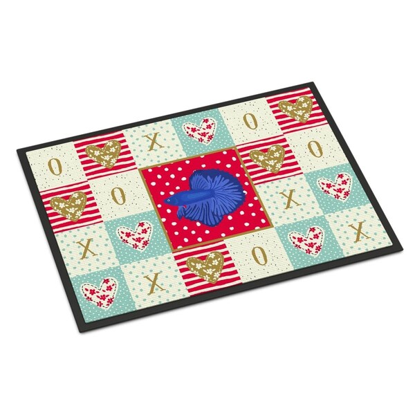 Carolines Treasures 24 x 36 in. Super Delta Tail Betta Love Indoor or Outdoor Mat - CK5493JMAT
