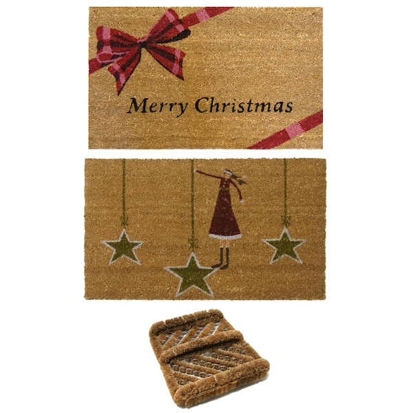 Rubber-Cal "Christmas Doormat Kit" - 2 Coir Christmas Door Mats & 1 Boot Scraper - 10-108-004