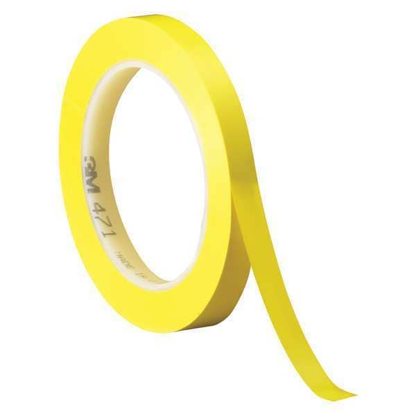 3M Vinyl Tape, 5.2 Mil, 1/4"x36 yds., Yellow, PK3 - T9614713PKY