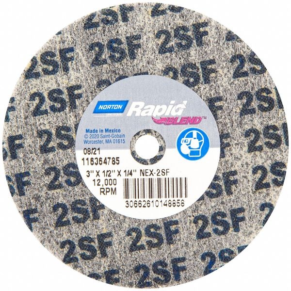 Norton Abrasives Bond Non Woven Wheel, 3" dia, 12,000 RPM - 66261014885