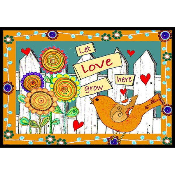 Carolines Treasures Let Love Grow Here Indoor and Outdoor Mat- 18 x 27 in. - PJC1101MAT