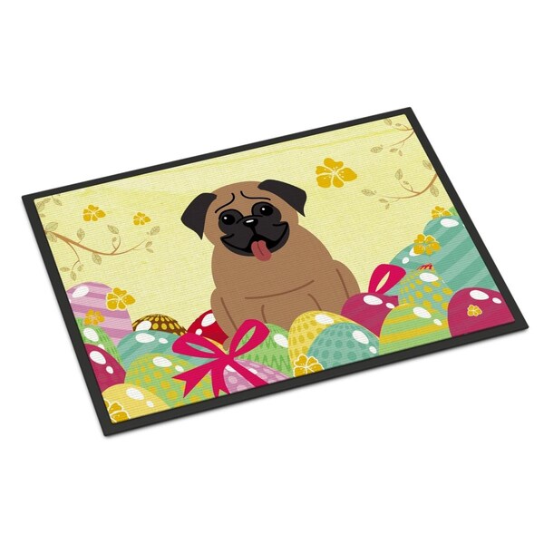 Carolines Treasures 18 x 27 in. Easter Eggs Pug Brown Indoor or Outdoor Mat - BB6005MAT