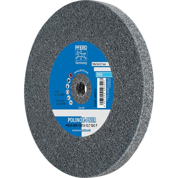 Pferd PFERD POLINOX Unitized Wheel, 6in x 1/2 x 1/2, Fine, MW, 3SF, Silicon carbide - 48511