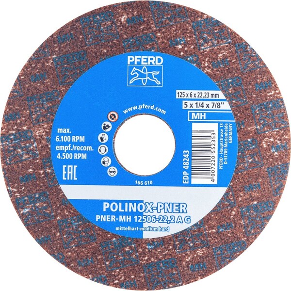 Pferd PFERD POLINOX Unitized Wheel, 5in x 1/4 x 1, Coarse, Medium-Hard, 6AC, Aluminum oxide - 48243