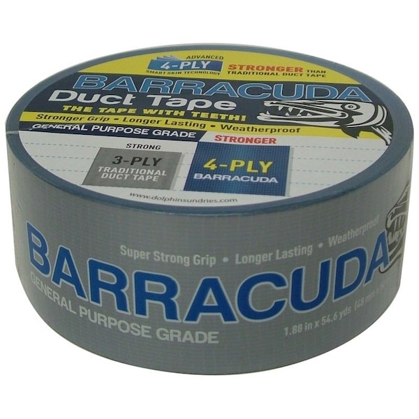 Barracuda Blue Dolphin Duct Tape, 54.6 yd L, 1.88 in W, Blue/Silver - TP DUCT BARA BLU