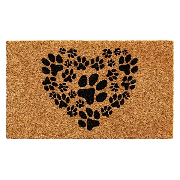 Configuracion 17 x 29 in. Heart Paws Rectangular Doormat Natural & Black - CO2544257