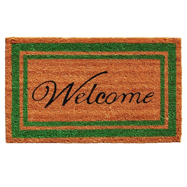 Configuracion 18 x 30 in. Green Border Welcome Rectangular Doormat Natural - CO3360824