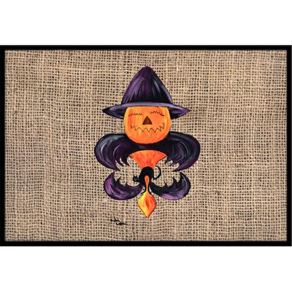 Micasa 24 x 36 in. Halloween Pumpkin Bat Fleur De Lis Indoor Or Outdoor Doormat - MI10813