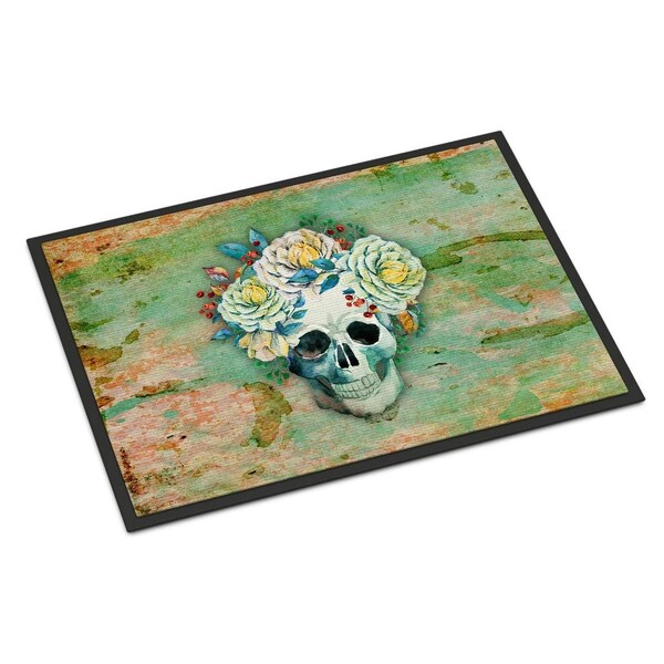 Micasa Day of the Dead Skull with Flowers Indoor or Outdoor Mat, 24 x 36 in. - MI54526