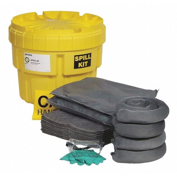 Spilltech Spill Kit, 16 gal Volume Absorbed per Kit, 20 gal Capacity, Drum, Yellow, 47 - SPKU-20