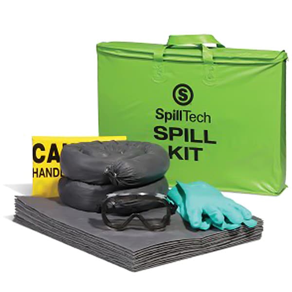 Spilltech Universal Tote Spill Kit, 5 Gallon Volume Absorbed Per Kit, Drum Container, 4 ft Sock Length, Green - SPKU-GTOTE