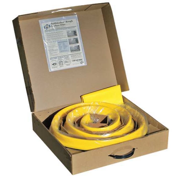 Pig Barrier Dike, (1) Straight Section, (1) Connector, Polyurethane, 10 ft Long x 2 in High, Yellow - PLR230