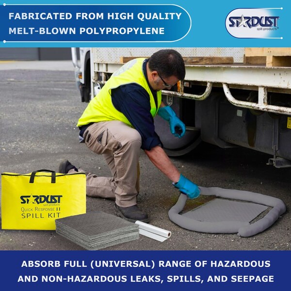 Stardust Spill Products Spill Kit, 6 Gallon Volume Absorbed Per KIt, Chemicals/Hazardous Materials, 24 Components, Yellow - D715