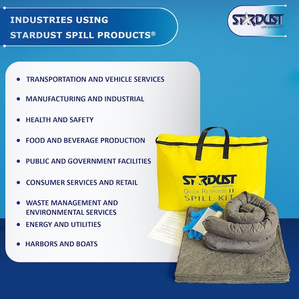Stardust Spill Products Spill Kit, 6 Gallon Volume Absorbed Per KIt, Chemicals/Hazardous Materials, 24 Components, Yellow - D715