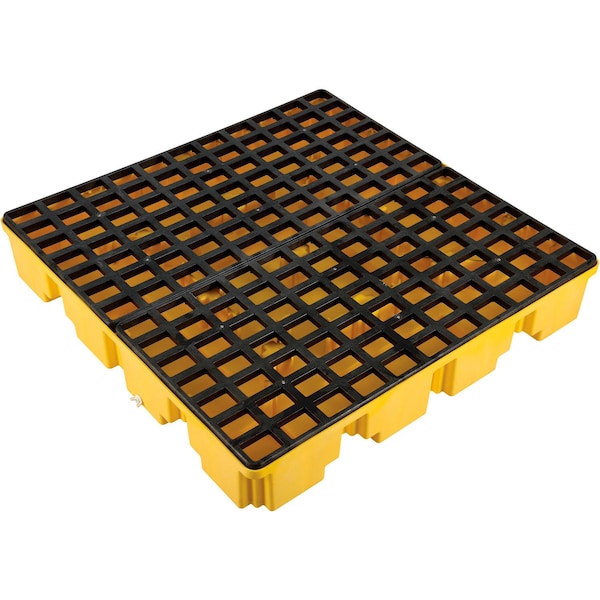 Global Industrial 4 Drum Low Profile Spill Containment Pallet with Drain - 989073