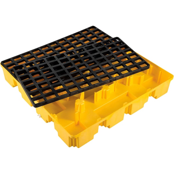 Global Industrial 4 Drum Low Profile Spill Containment Pallet with Drain - 989073