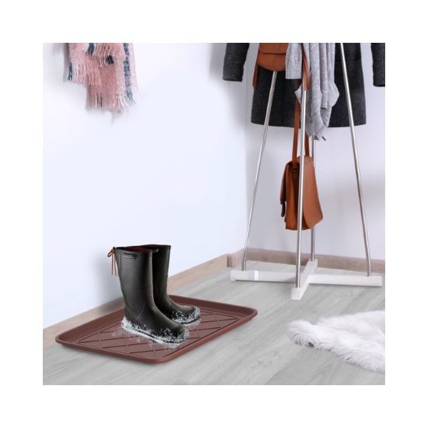 Fleming Supply All Weather Boot Tray Water Resistant Plastic Shoe Mat for Indoor and Outdoor Use, (Brown, Small) - 455848RLO