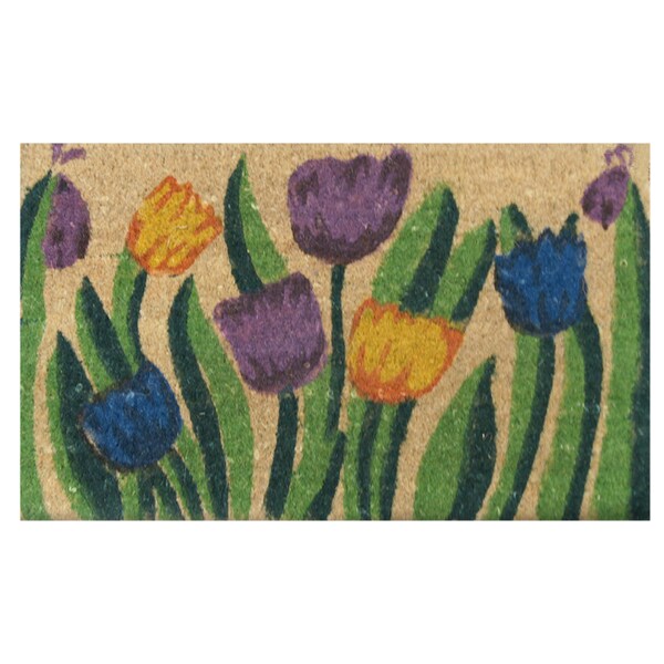 Rubber-Cal "Tulip Garden" Decorative Coir Outdoor Front Doormat, 18 x 30-Inch - 10-102-006