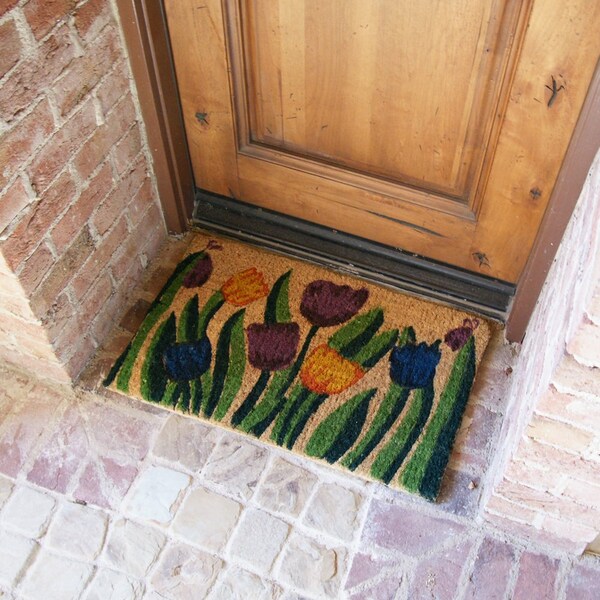 Rubber-Cal "Tulip Garden" Decorative Coir Outdoor Front Doormat, 18 x 30-Inch - 10-102-006