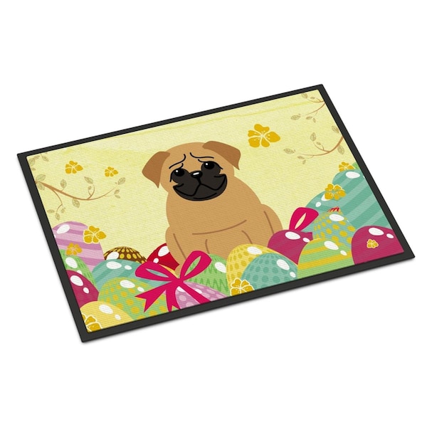 Carolines Treasures 24 x 36 in. Easter Eggs Pug Brown Indoor or Outdoor Mat - BB6007JMAT