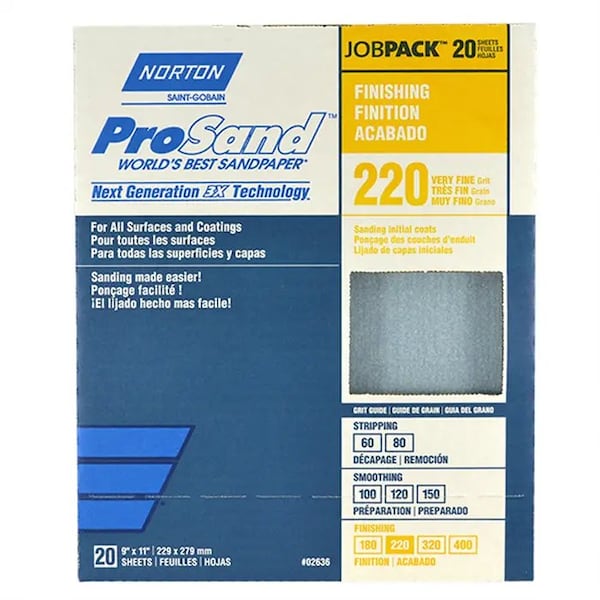 Norton Co 9" x 11" ProSand Sanding Sheet 220-Grit, PK 20 - 02636