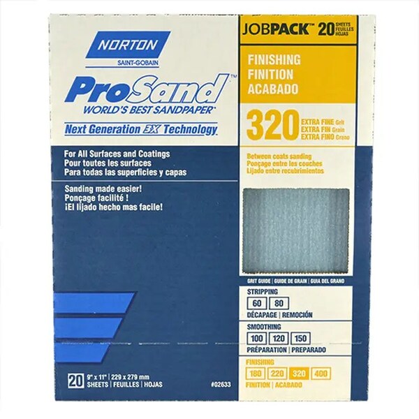 Norton Co 9" x 11" ProSand Sanding Sheet 320-Grit, PK 20 - 02633