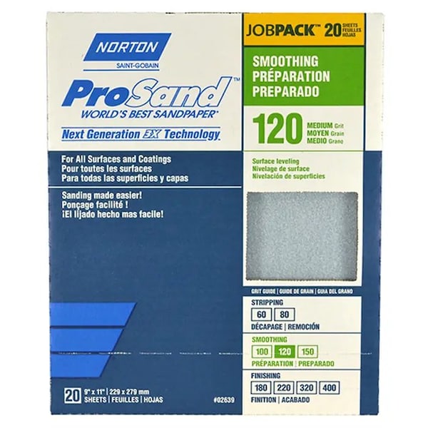 Norton Co 9" x 11" ProSand Sanding Sheet 120-Grit, PK 20 - 02639