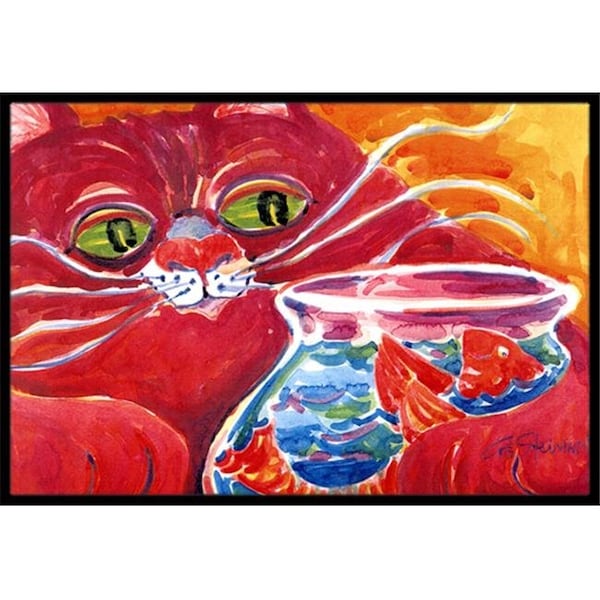 Carolines Treasures Carolines Treasures 6048JMAT 24 x 36 in. Big Red Cat at the fishbowl Indoor Or Outdoor Mat - 6048JMAT