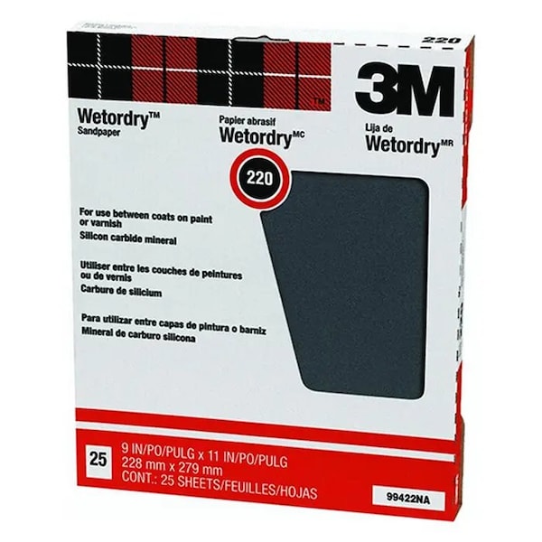 3M 9" x 11" Wetordry Sanding Sheet Pro-Pak, 220-Grit, PK 25 - 99422