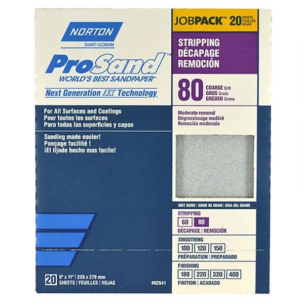 Norton Co 9" x 11" ProSand Sanding Sheet 80-Grit, PK 20 - 02641