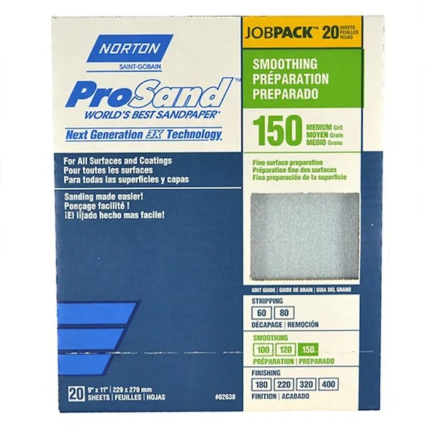 Norton Co 9" x 11" ProSand Sanding Sheet 150-Grit, PK 20 - 02638