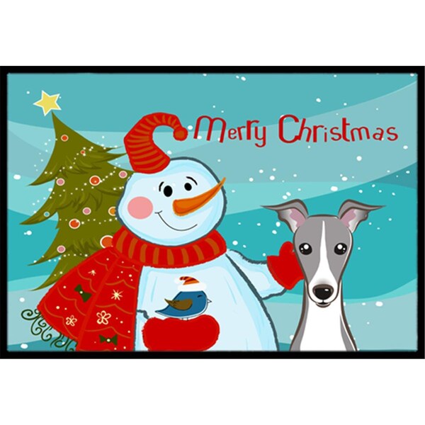 Carolines Treasures Snowman With Italian Greyhound Indoor and Outdoor Mat- 18 x 27 in. - BB1856MAT