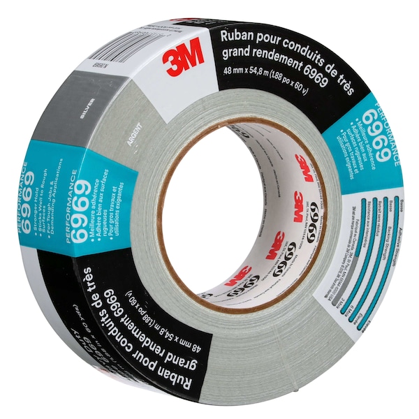 3M Duct Tape, 2 In x 60 yd, 10.5 mil, Silver - 6969