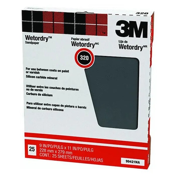 3M 9" x 11" Wetordry Sanding Sheet Pro-Pak, 320-Grit, PK 25 - 99421