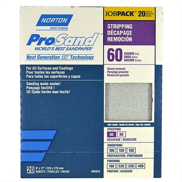 Norton Co 9" x 11" ProSand Sanding Sheet 60-Grit, PK 20 - 02642