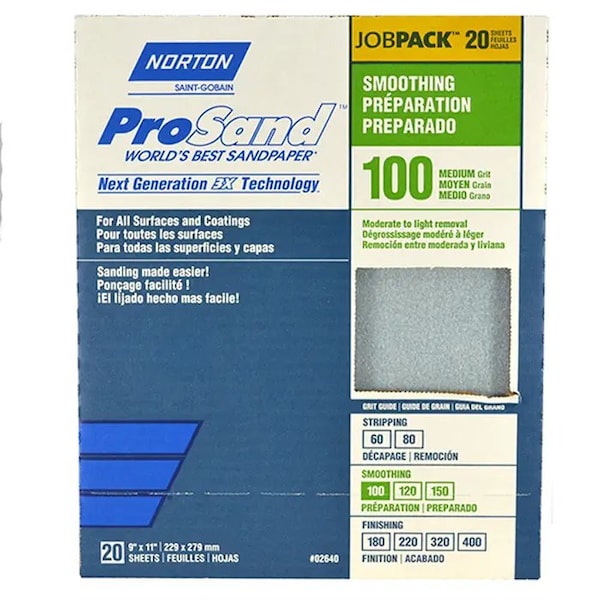 Norton Co 9" x 11" ProSand Sanding Sheet 100-Grit, PK 20 - 02640