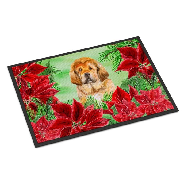 Carolines Treasures Tibetan Mastiff Poinsettas Indoor or Outdoor Mat - 18 x 27 in. - CK1368MAT