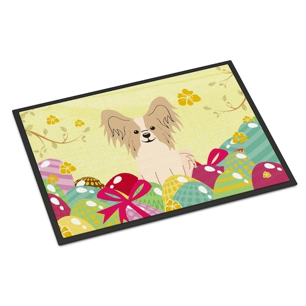 Carolines Treasures 24 x 36 in. Easter Eggs Papillon Sable White Indoor or Outdoor Mat - BB6077JMAT