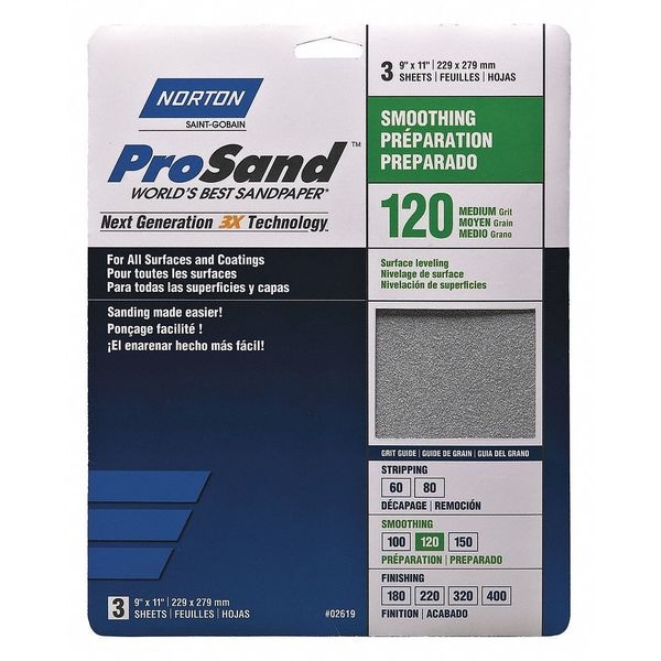 Norton Abrasives Sandpaper Sheet, Fine, 120 Grit, PK20 - 07660768172
