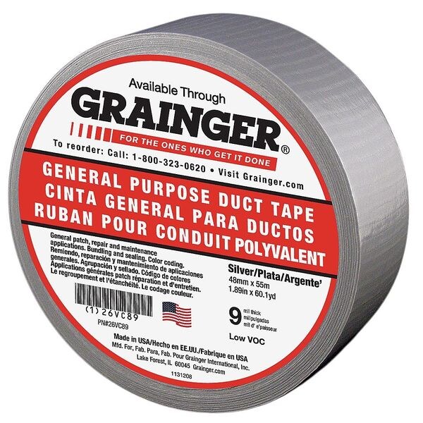 Zoro Select Duct Tape, 48mm x 55m, Silver, 9 mil - 26VC89