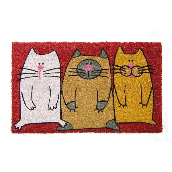 Geo Crafts Geo Crafts G383 3 COLORFUL CATS 18 x 30 in. Vinyl PVC Backed Coco Mat - G383 3 COLORFUL CATS