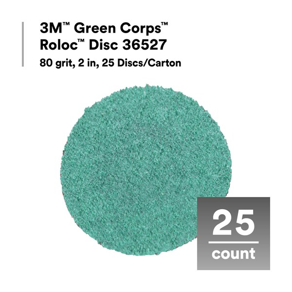 3M 3M Green Corps Disc, 80 grit, 2 in, 25 Discs/Carton, 10PK - 36527