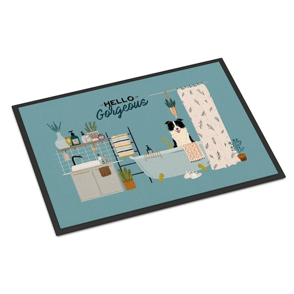 Carolines Treasures 24 x 36 in. Black White Border Collie in Bathtub Indoor or Outdoor Mat - CK7540JMAT