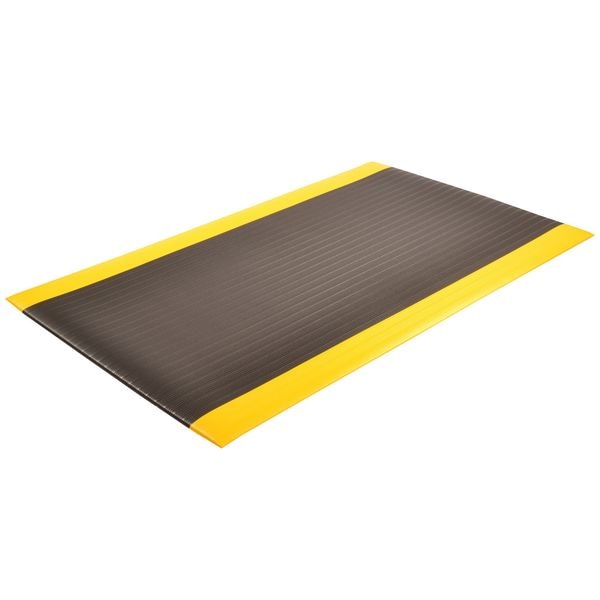 Notrax Antifatigue Mat, 60 ft. L x 4 ft. W, 3/8" Thickness, Closed Cell PVC Foam, Ribbed, Black/Yellow - 410R0348BY