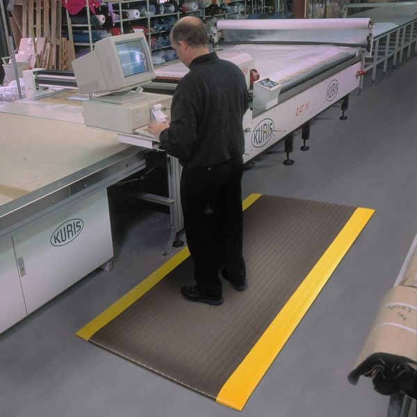 Notrax Antifatigue Mat, 60 ft. L x 4 ft. W, 3/8" Thickness, Closed Cell PVC Foam, Ribbed, Black/Yellow - 410R0348BY