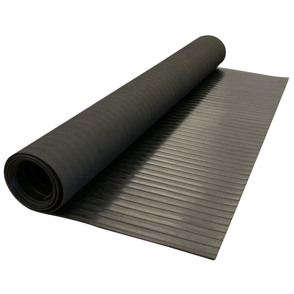 Rubber-Cal "Wide-Rib" Corrugated Rubber Floor Mat - 1/8 in x 3 ft x 20 ft - Black Rubber Roll - 03-167-WR-P